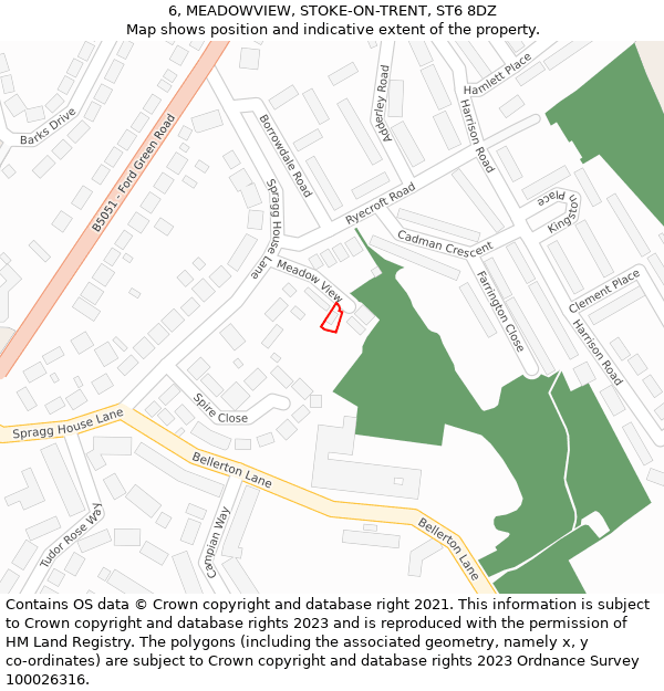 6, MEADOWVIEW, STOKE-ON-TRENT, ST6 8DZ: Location map and indicative extent of plot