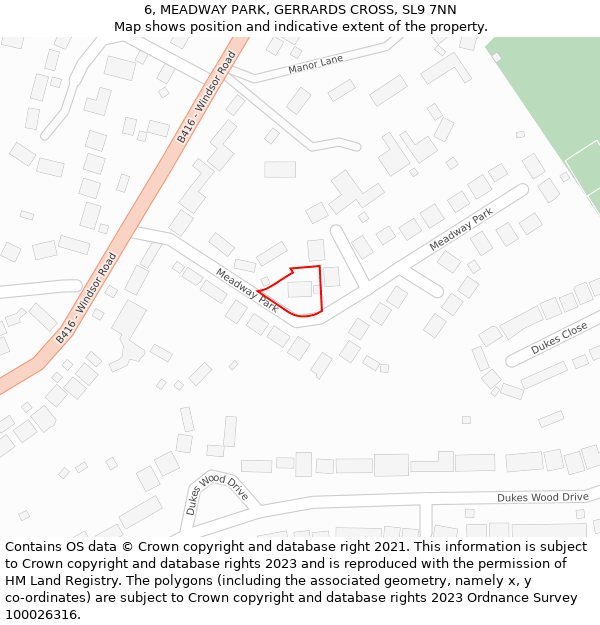 6, MEADWAY PARK, GERRARDS CROSS, SL9 7NN: Location map and indicative extent of plot