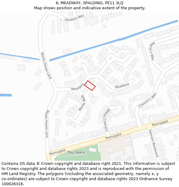 6, MEADWAY, SPALDING, PE11 3LQ: Location map and indicative extent of plot