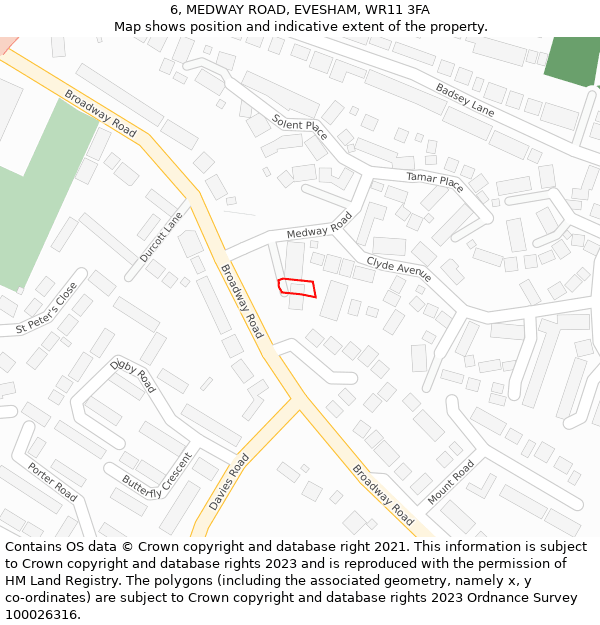 6, MEDWAY ROAD, EVESHAM, WR11 3FA: Location map and indicative extent of plot