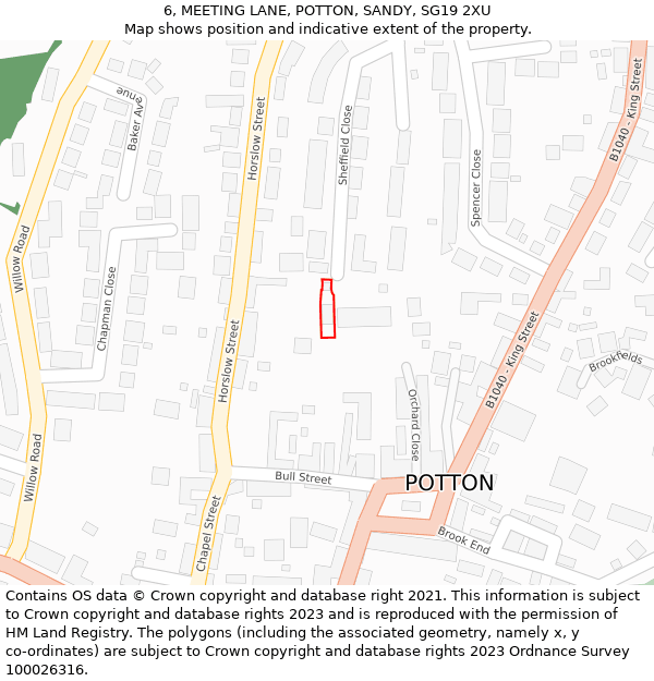 6, MEETING LANE, POTTON, SANDY, SG19 2XU: Location map and indicative extent of plot