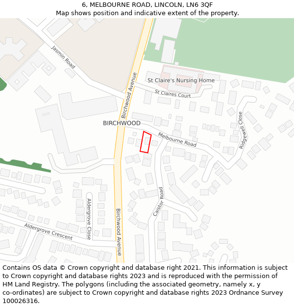 6, MELBOURNE ROAD, LINCOLN, LN6 3QF: Location map and indicative extent of plot