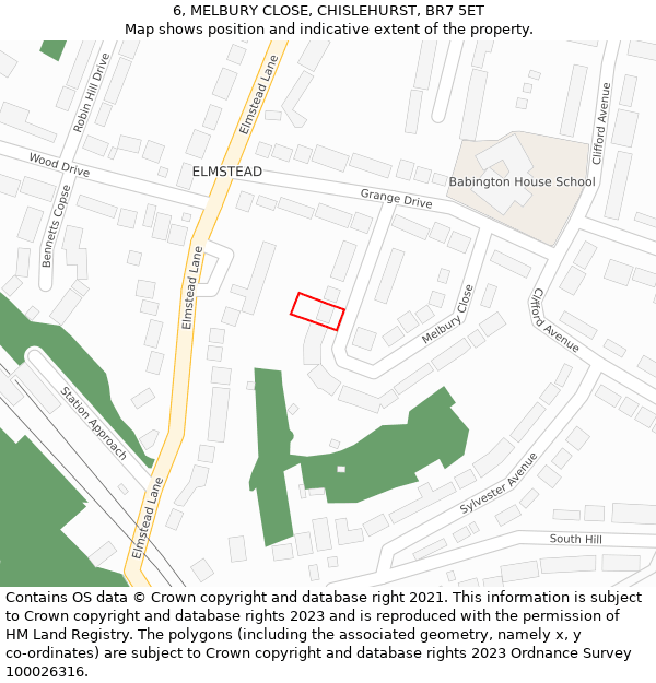 6, MELBURY CLOSE, CHISLEHURST, BR7 5ET: Location map and indicative extent of plot