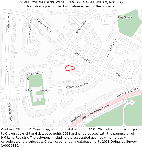 6, MELROSE GARDENS, WEST BRIDGFORD, NOTTINGHAM, NG2 7FQ: Location map and indicative extent of plot