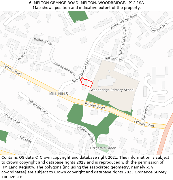 6, MELTON GRANGE ROAD, MELTON, WOODBRIDGE, IP12 1SA: Location map and indicative extent of plot