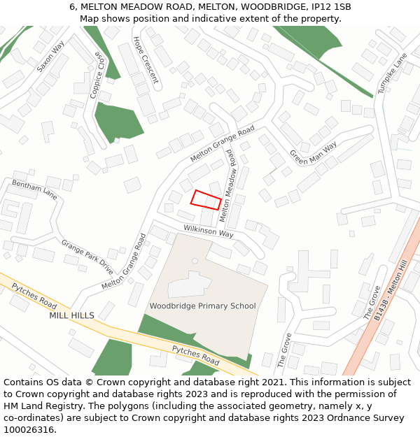 6, MELTON MEADOW ROAD, MELTON, WOODBRIDGE, IP12 1SB: Location map and indicative extent of plot