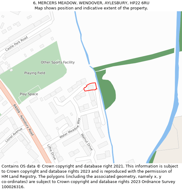 6, MERCERS MEADOW, WENDOVER, AYLESBURY, HP22 6RU: Location map and indicative extent of plot