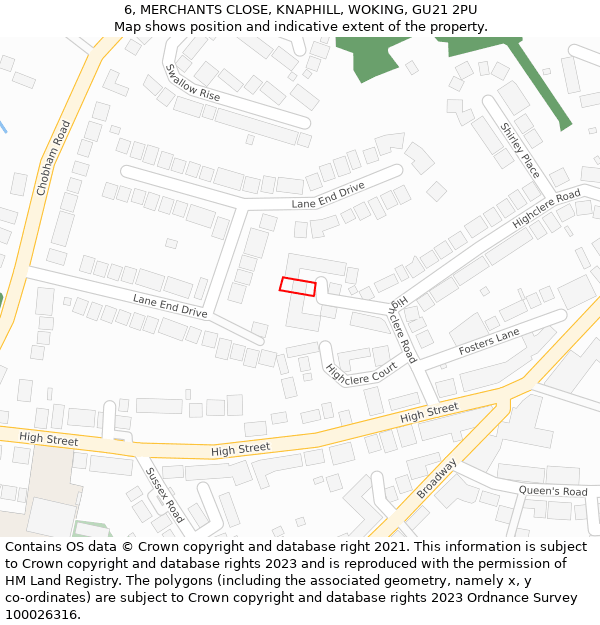 6, MERCHANTS CLOSE, KNAPHILL, WOKING, GU21 2PU: Location map and indicative extent of plot