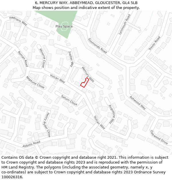 6, MERCURY WAY, ABBEYMEAD, GLOUCESTER, GL4 5LB: Location map and indicative extent of plot