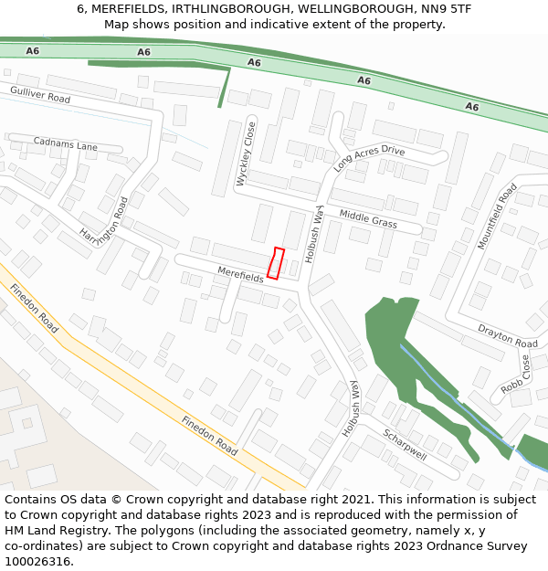 6, MEREFIELDS, IRTHLINGBOROUGH, WELLINGBOROUGH, NN9 5TF: Location map and indicative extent of plot