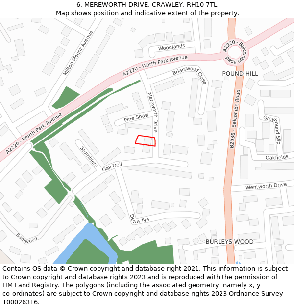 6, MEREWORTH DRIVE, CRAWLEY, RH10 7TL: Location map and indicative extent of plot