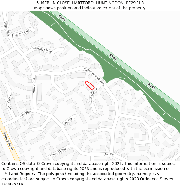 6, MERLIN CLOSE, HARTFORD, HUNTINGDON, PE29 1LR: Location map and indicative extent of plot