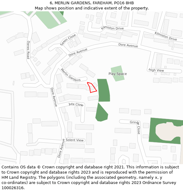 6, MERLIN GARDENS, FAREHAM, PO16 8HB: Location map and indicative extent of plot