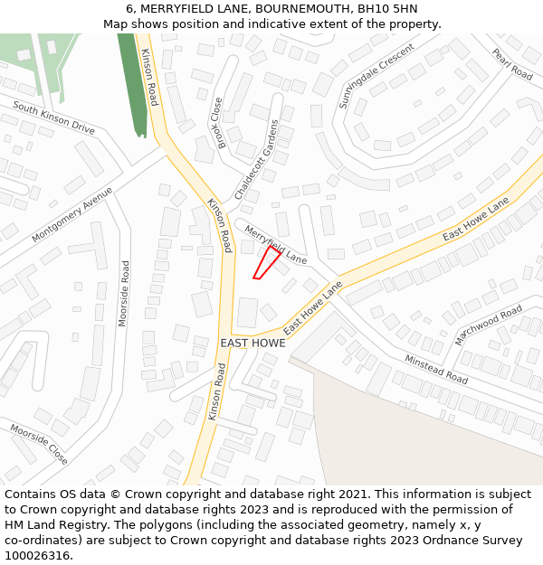6, MERRYFIELD LANE, BOURNEMOUTH, BH10 5HN: Location map and indicative extent of plot