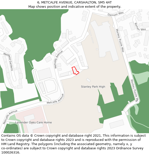 6, METCALFE AVENUE, CARSHALTON, SM5 4AT: Location map and indicative extent of plot