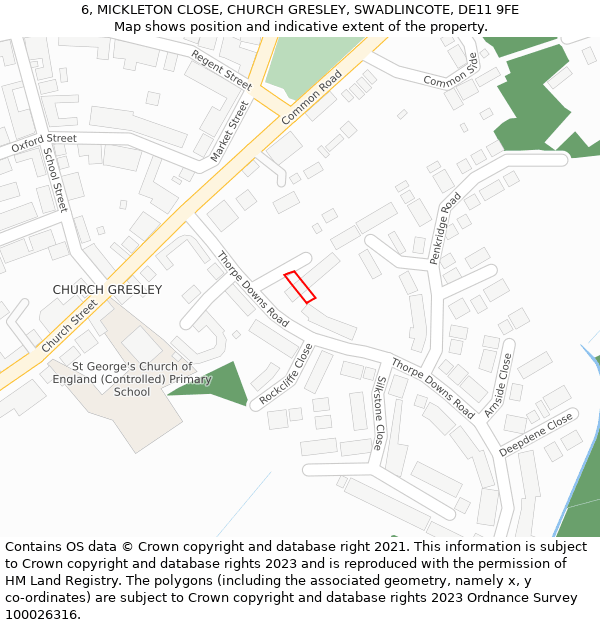 6, MICKLETON CLOSE, CHURCH GRESLEY, SWADLINCOTE, DE11 9FE: Location map and indicative extent of plot