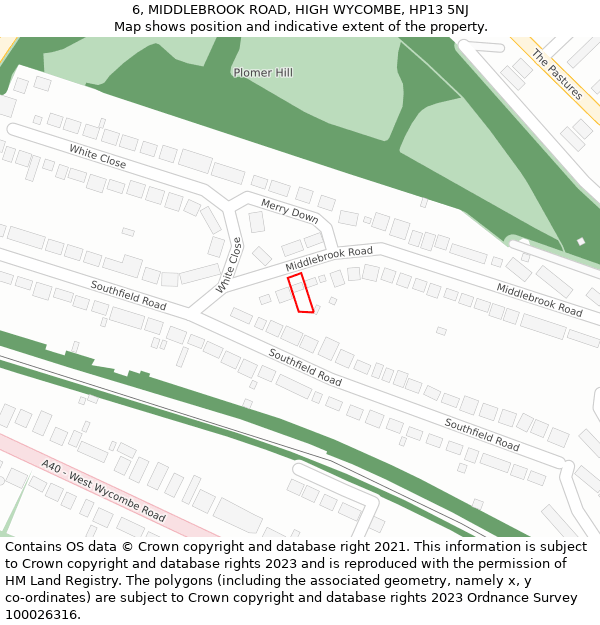 6, MIDDLEBROOK ROAD, HIGH WYCOMBE, HP13 5NJ: Location map and indicative extent of plot