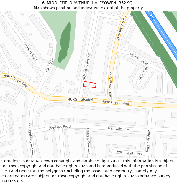 6, MIDDLEFIELD AVENUE, HALESOWEN, B62 9QL: Location map and indicative extent of plot