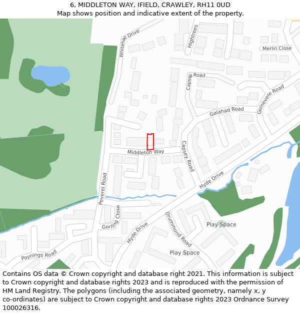 6, MIDDLETON WAY, IFIELD, CRAWLEY, RH11 0UD: Location map and indicative extent of plot
