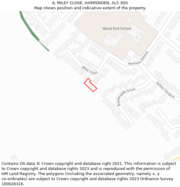 6, MILEY CLOSE, HARPENDEN, AL5 3DS: Location map and indicative extent of plot