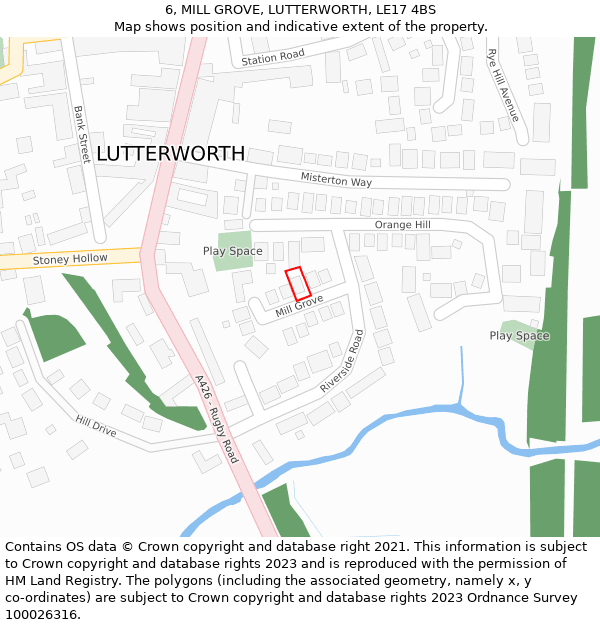 6, MILL GROVE, LUTTERWORTH, LE17 4BS: Location map and indicative extent of plot
