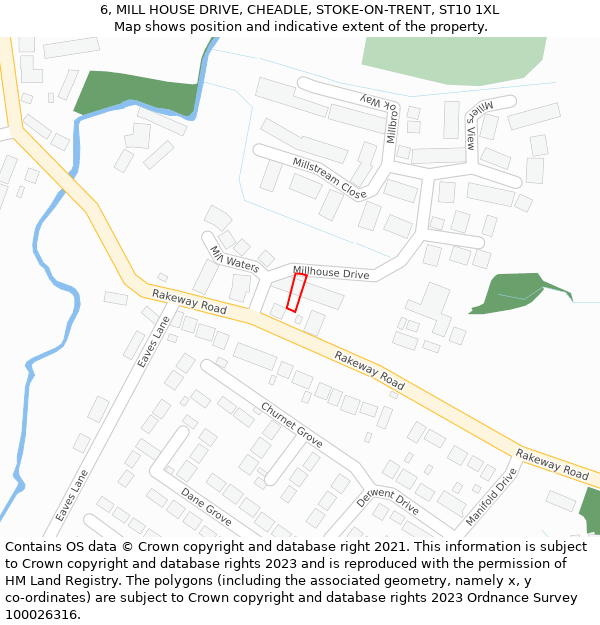 6, MILL HOUSE DRIVE, CHEADLE, STOKE-ON-TRENT, ST10 1XL: Location map and indicative extent of plot