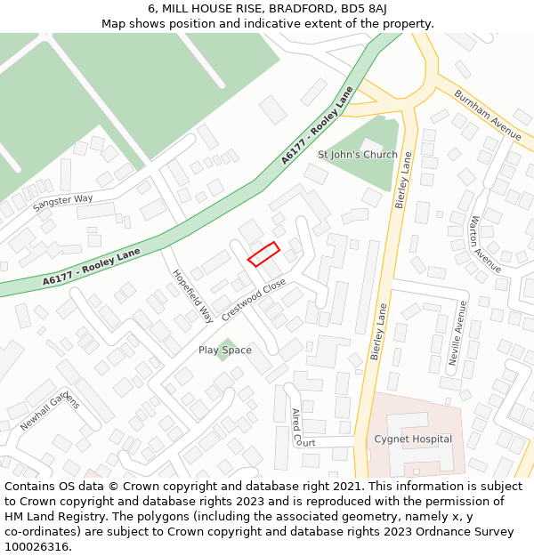 6, MILL HOUSE RISE, BRADFORD, BD5 8AJ: Location map and indicative extent of plot