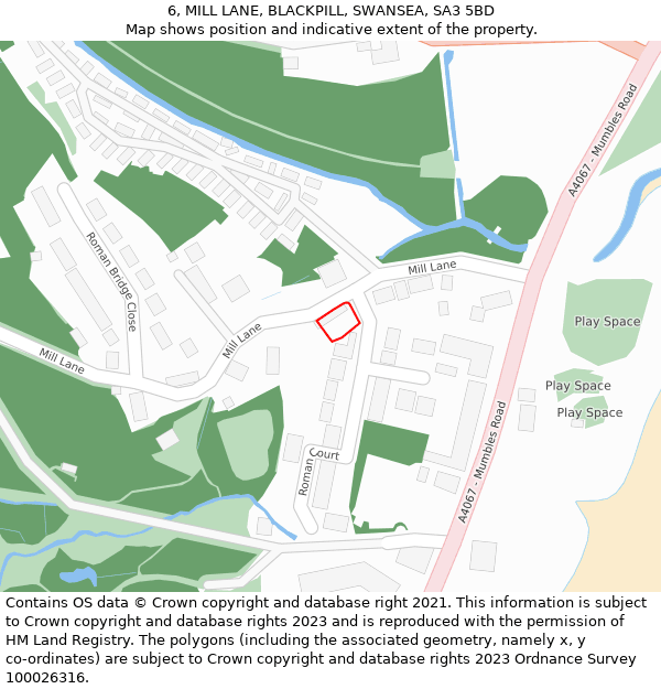 6, MILL LANE, BLACKPILL, SWANSEA, SA3 5BD: Location map and indicative extent of plot