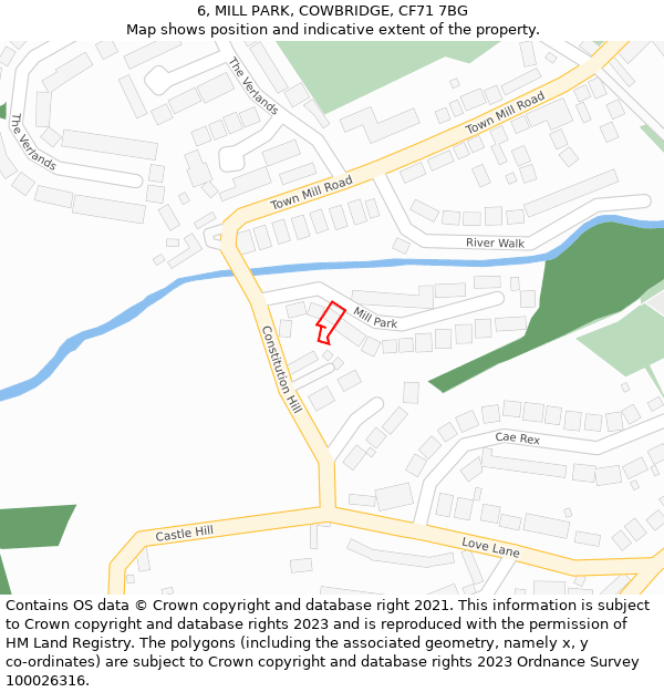 6, MILL PARK, COWBRIDGE, CF71 7BG: Location map and indicative extent of plot