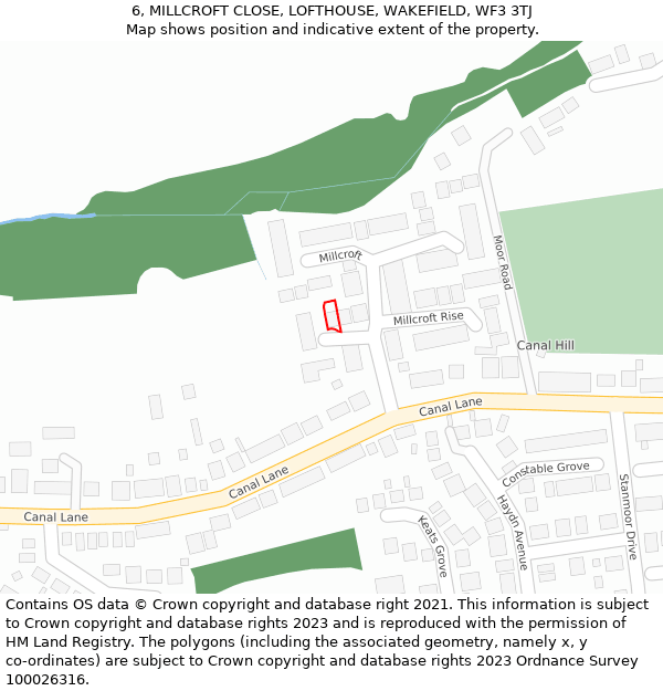 6, MILLCROFT CLOSE, LOFTHOUSE, WAKEFIELD, WF3 3TJ: Location map and indicative extent of plot