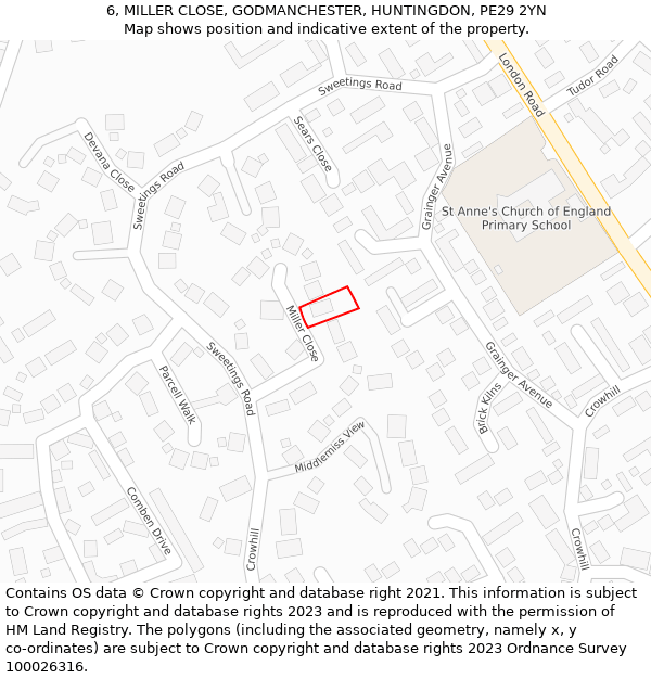 6, MILLER CLOSE, GODMANCHESTER, HUNTINGDON, PE29 2YN: Location map and indicative extent of plot