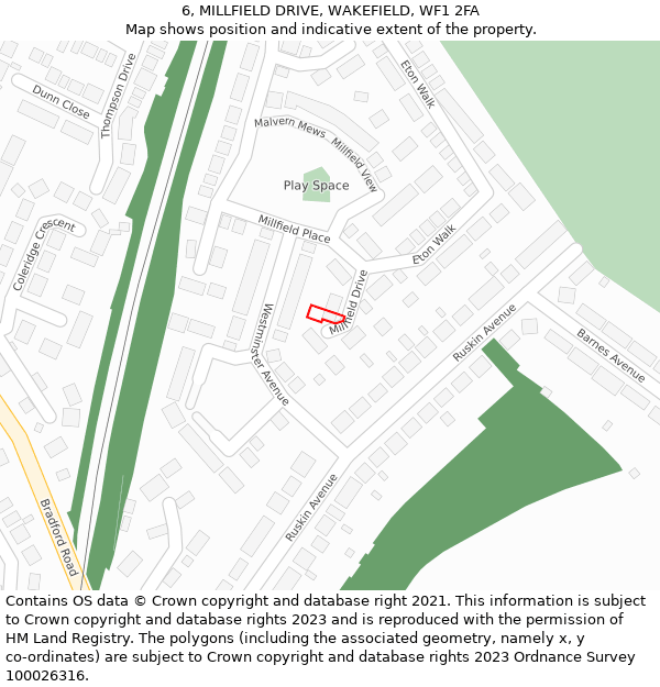 6, MILLFIELD DRIVE, WAKEFIELD, WF1 2FA: Location map and indicative extent of plot