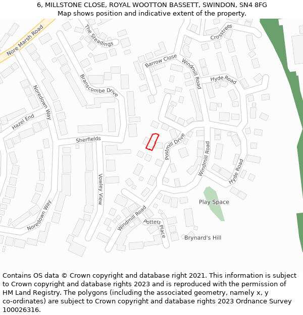6, MILLSTONE CLOSE, ROYAL WOOTTON BASSETT, SWINDON, SN4 8FG: Location map and indicative extent of plot