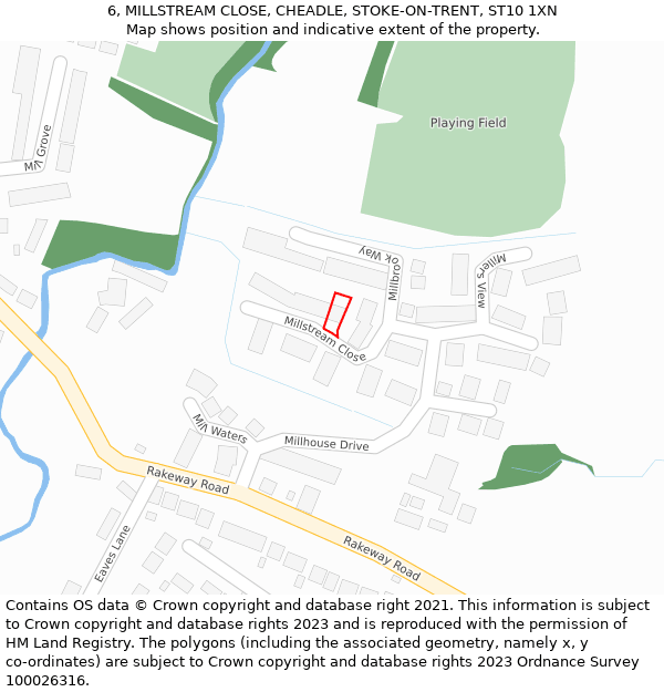 6, MILLSTREAM CLOSE, CHEADLE, STOKE-ON-TRENT, ST10 1XN: Location map and indicative extent of plot