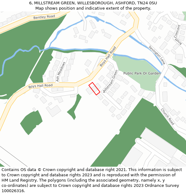 6, MILLSTREAM GREEN, WILLESBOROUGH, ASHFORD, TN24 0SU: Location map and indicative extent of plot