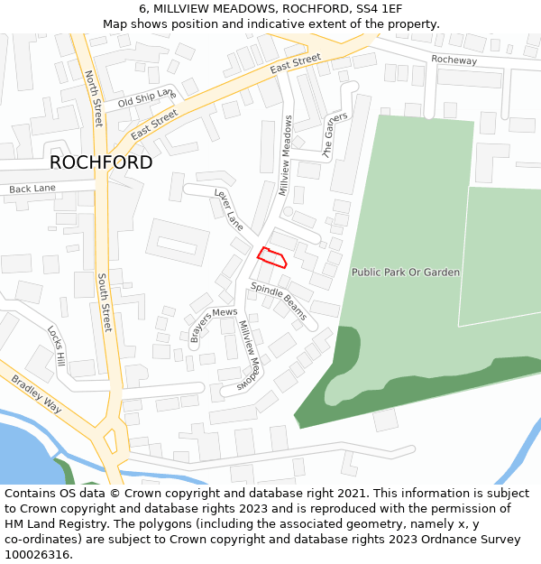 6, MILLVIEW MEADOWS, ROCHFORD, SS4 1EF: Location map and indicative extent of plot