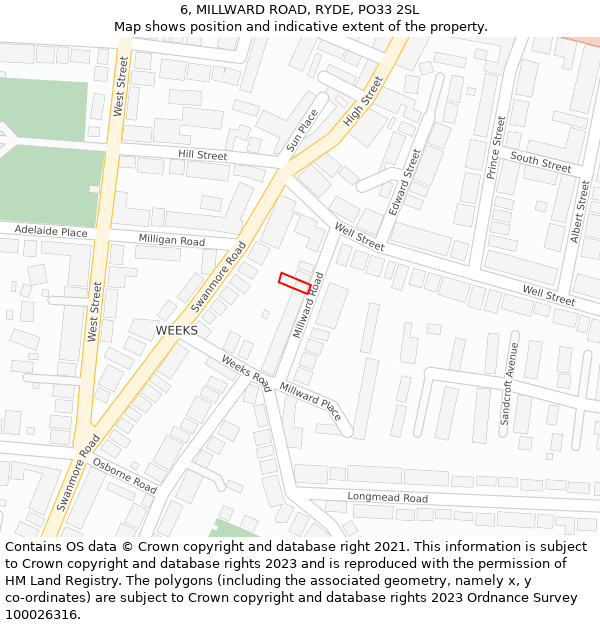 6, MILLWARD ROAD, RYDE, PO33 2SL: Location map and indicative extent of plot