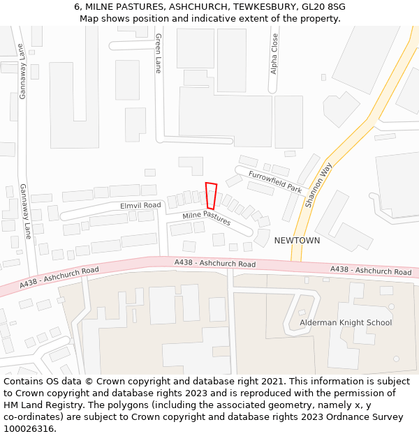 6, MILNE PASTURES, ASHCHURCH, TEWKESBURY, GL20 8SG: Location map and indicative extent of plot