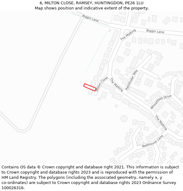 6, MILTON CLOSE, RAMSEY, HUNTINGDON, PE26 1LU: Location map and indicative extent of plot