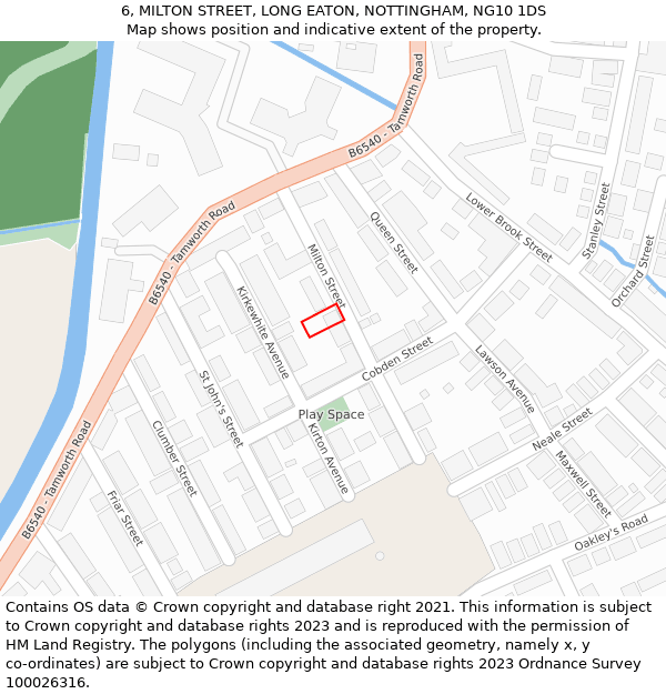 6, MILTON STREET, LONG EATON, NOTTINGHAM, NG10 1DS: Location map and indicative extent of plot