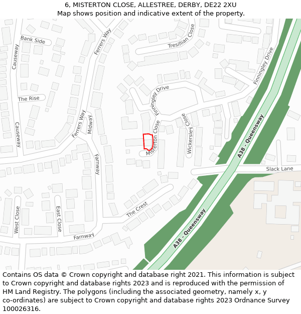 6, MISTERTON CLOSE, ALLESTREE, DERBY, DE22 2XU: Location map and indicative extent of plot