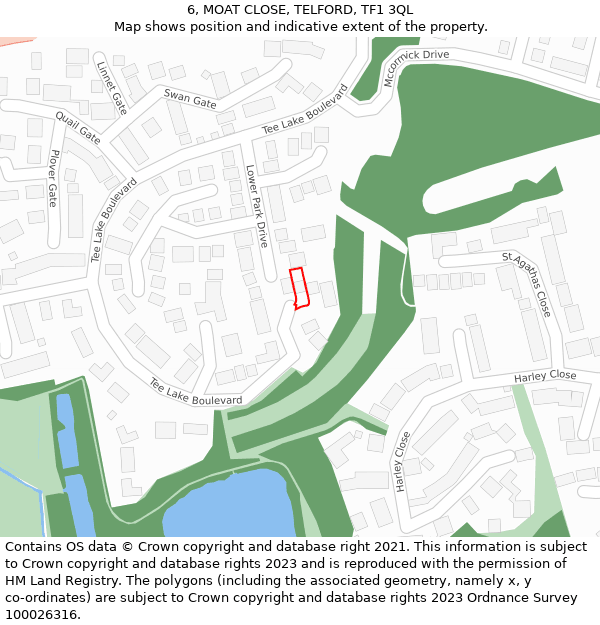 6, MOAT CLOSE, TELFORD, TF1 3QL: Location map and indicative extent of plot