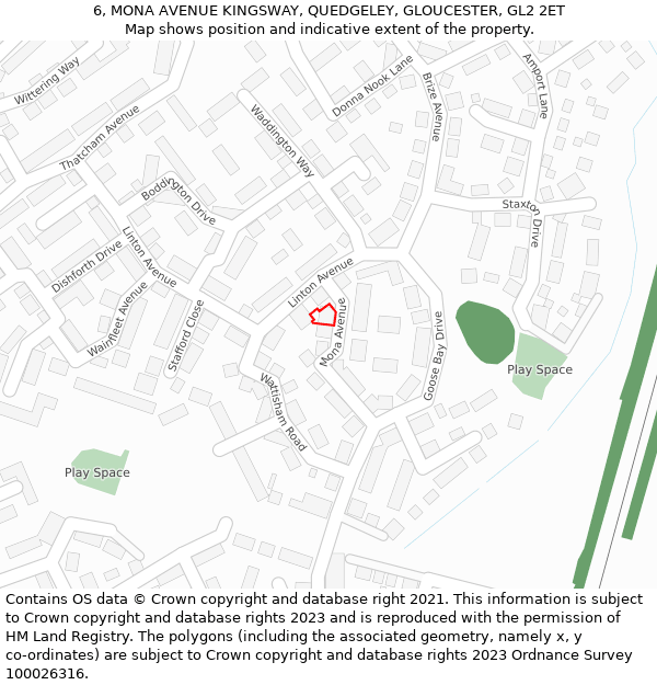 6, MONA AVENUE KINGSWAY, QUEDGELEY, GLOUCESTER, GL2 2ET: Location map and indicative extent of plot