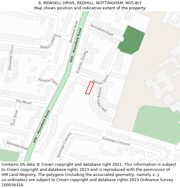 6, MONSELL DRIVE, REDHILL, NOTTINGHAM, NG5 8LY: Location map and indicative extent of plot