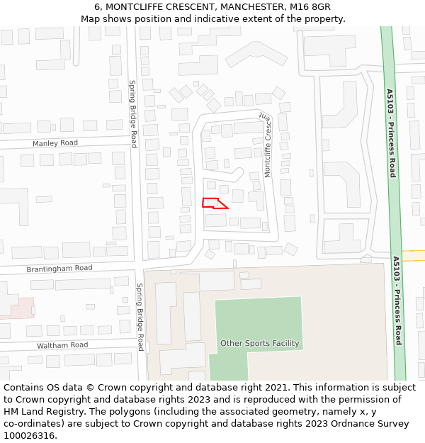 6, MONTCLIFFE CRESCENT, MANCHESTER, M16 8GR: Location map and indicative extent of plot