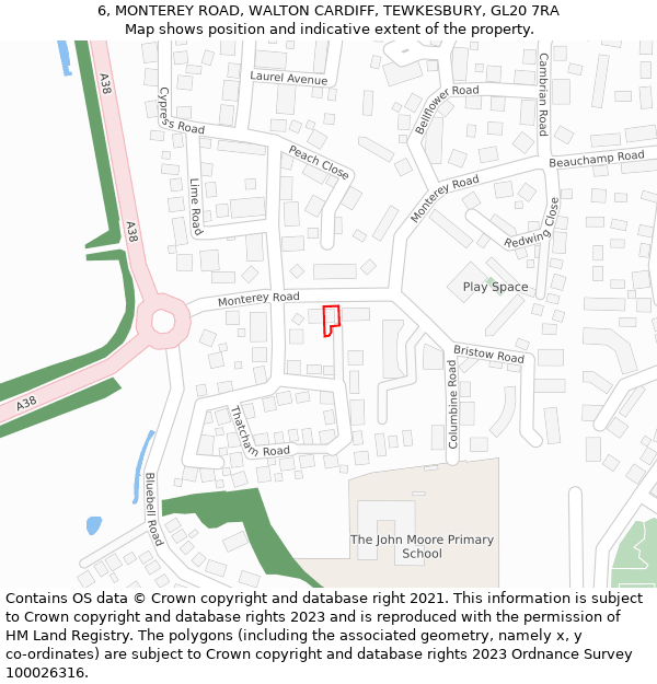 6, MONTEREY ROAD, WALTON CARDIFF, TEWKESBURY, GL20 7RA: Location map and indicative extent of plot
