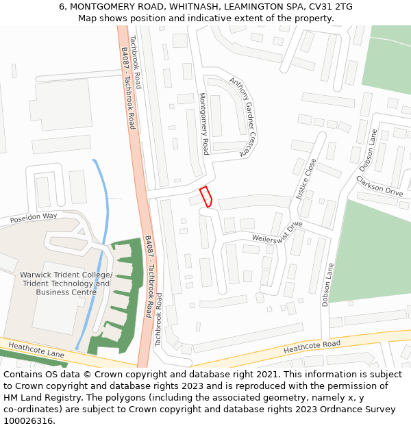 6, MONTGOMERY ROAD, WHITNASH, LEAMINGTON SPA, CV31 2TG: Location map and indicative extent of plot