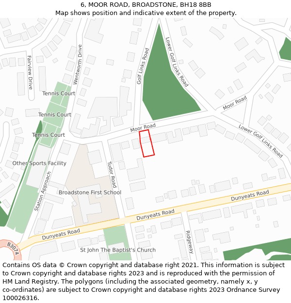 6, MOOR ROAD, BROADSTONE, BH18 8BB: Location map and indicative extent of plot