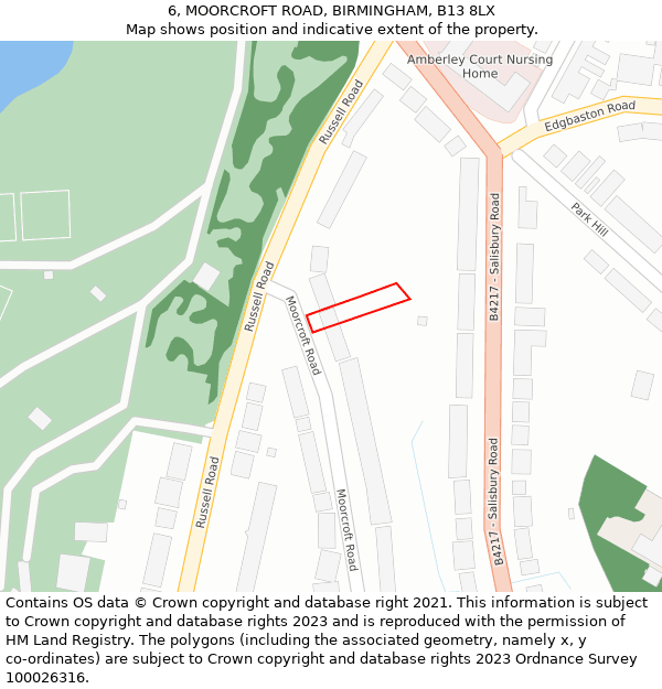 6, MOORCROFT ROAD, BIRMINGHAM, B13 8LX: Location map and indicative extent of plot