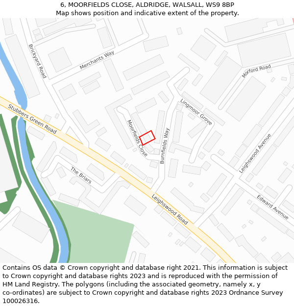 6, MOORFIELDS CLOSE, ALDRIDGE, WALSALL, WS9 8BP: Location map and indicative extent of plot